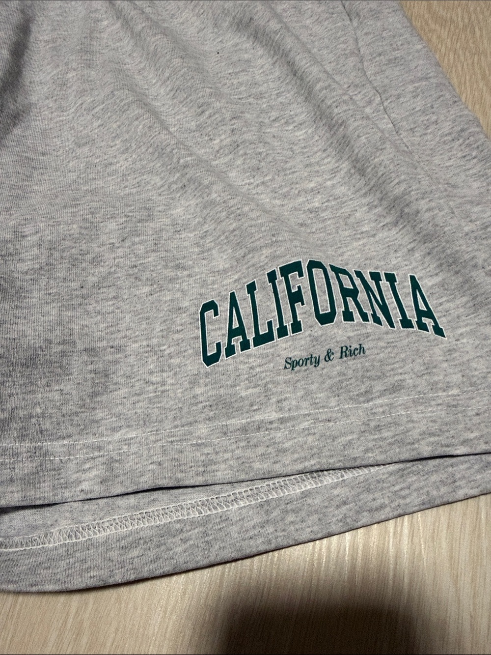 Sporty & Rich Light Gray Shorts with Green 'California' Logo - Picture 8 of 10